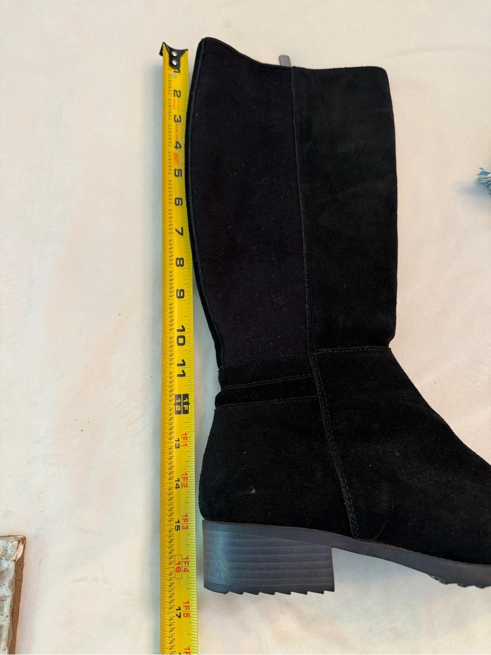 Comfy Moda Black Suede Knee-High Heeled Boots w/ Sherpa Footbed, sz 8 - Picture 11 of 14